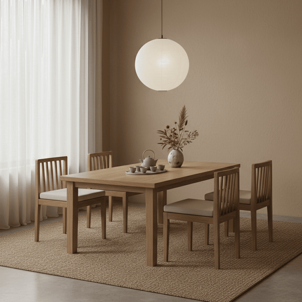 Japandi Essbereich mit niedrigem Tisch
