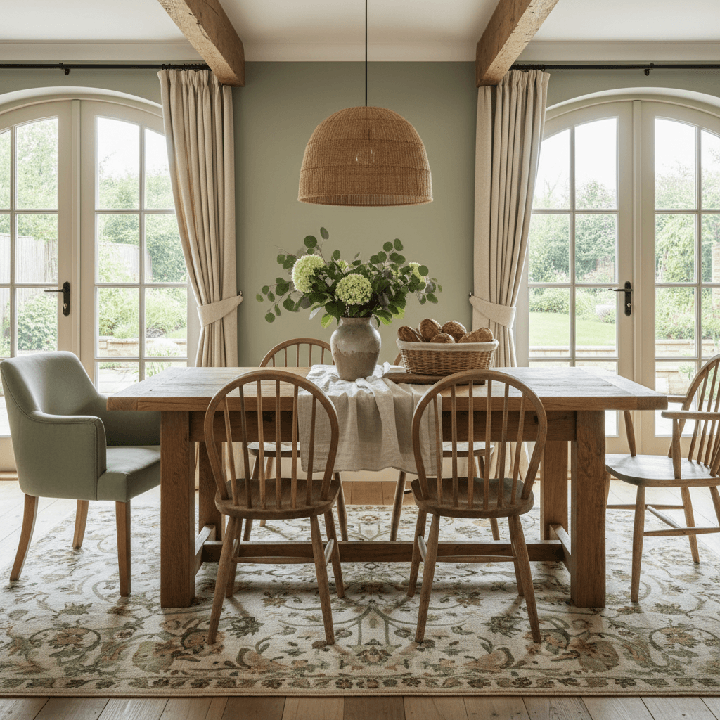 Landhaus-Essbereich mit Massivholztisch