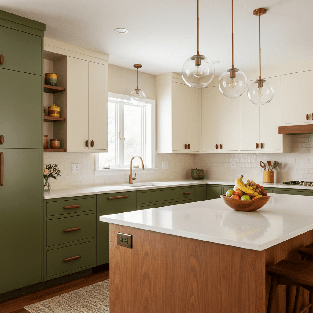 Mid-Century Küche mit Olivfronten