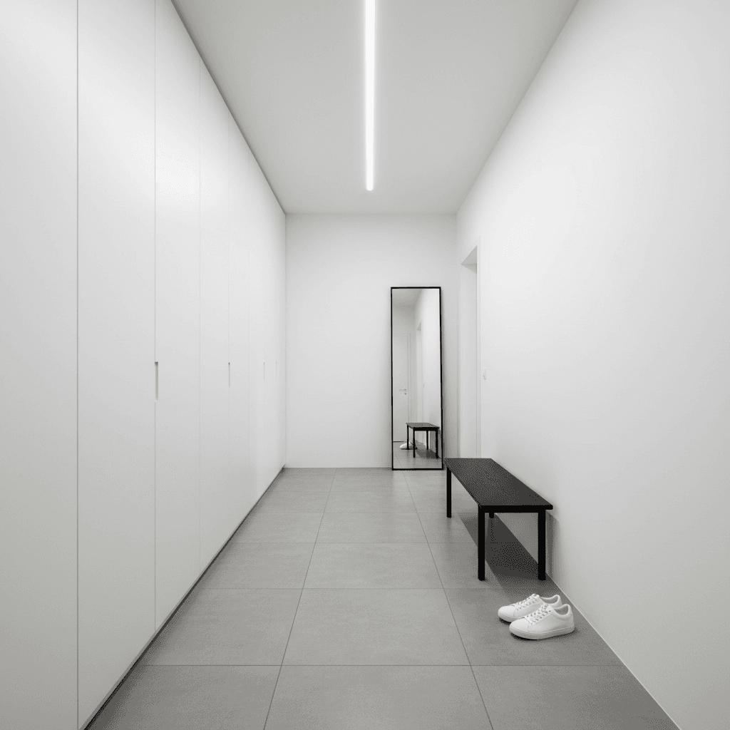 Minimalistischer Flur mit grifflosem Stauraum