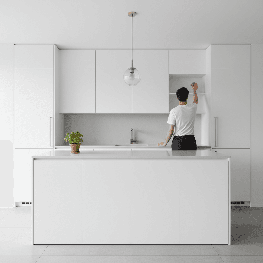 Minimalistische Küche mit grifflosen Fronten