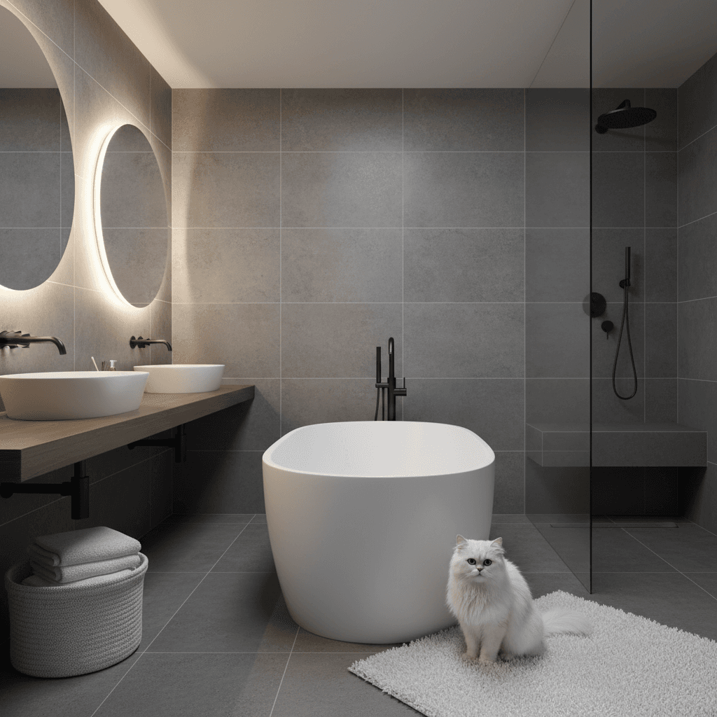 Modern renoviertes Badezimmer mit Großformatfliesen