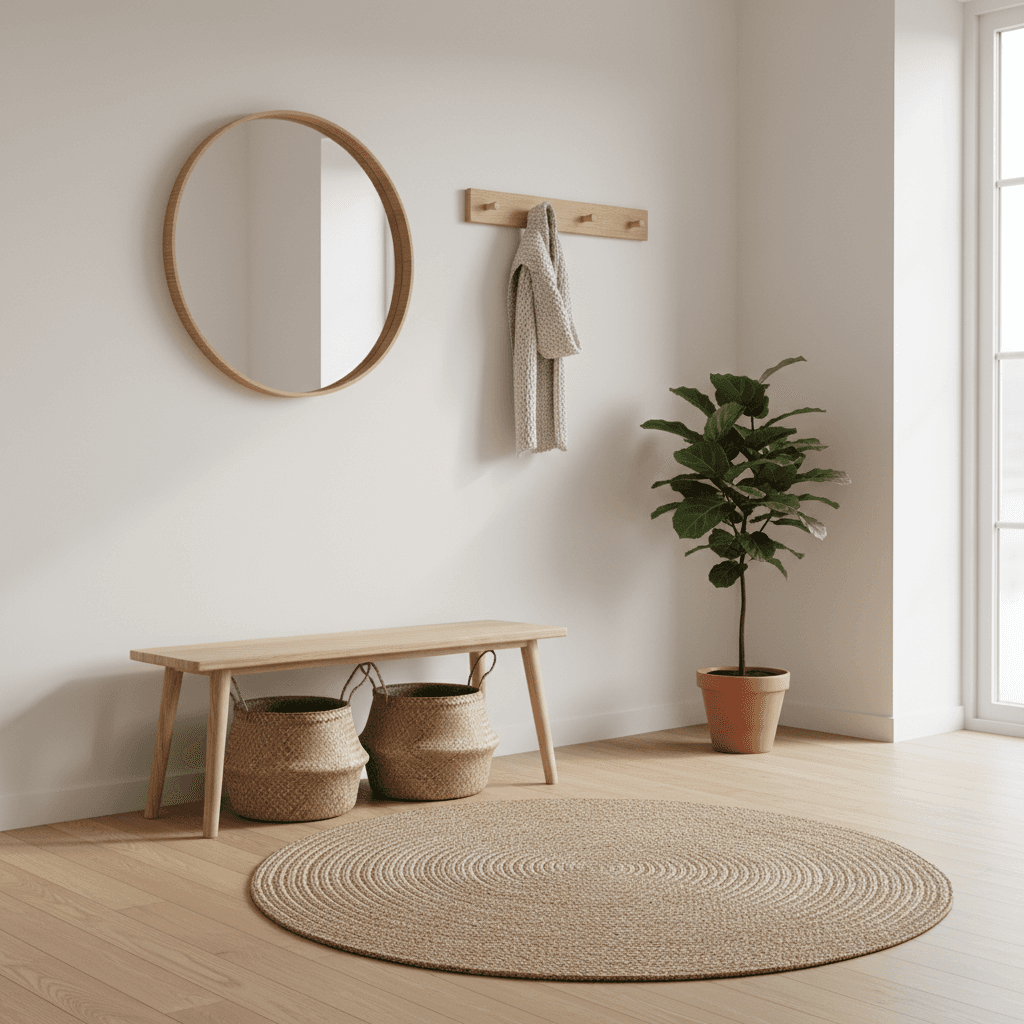 Skandinavischer Flur mit Holzbank