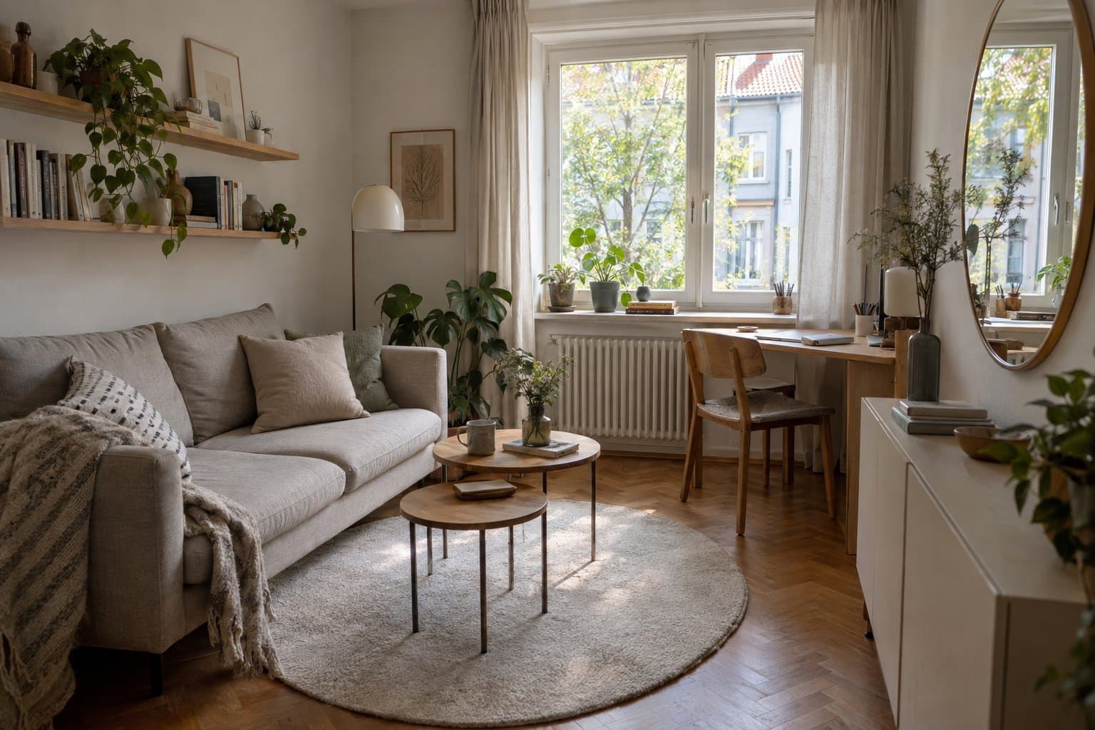 Intelligent möbliertes kleines Wohnzimmer