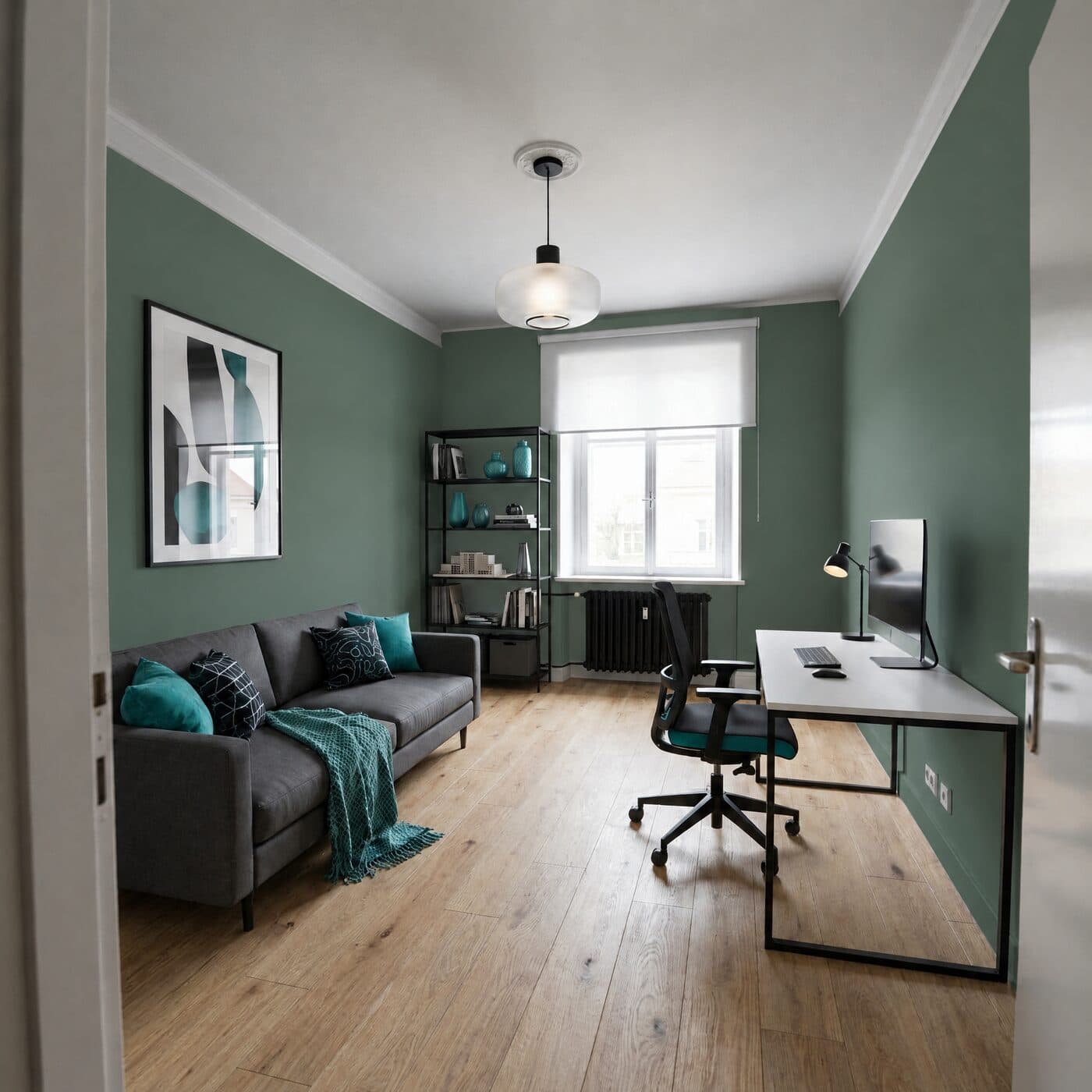 Arbeitszimmer in Dunkelgrün, Abstufung hell (#4E6B5A)