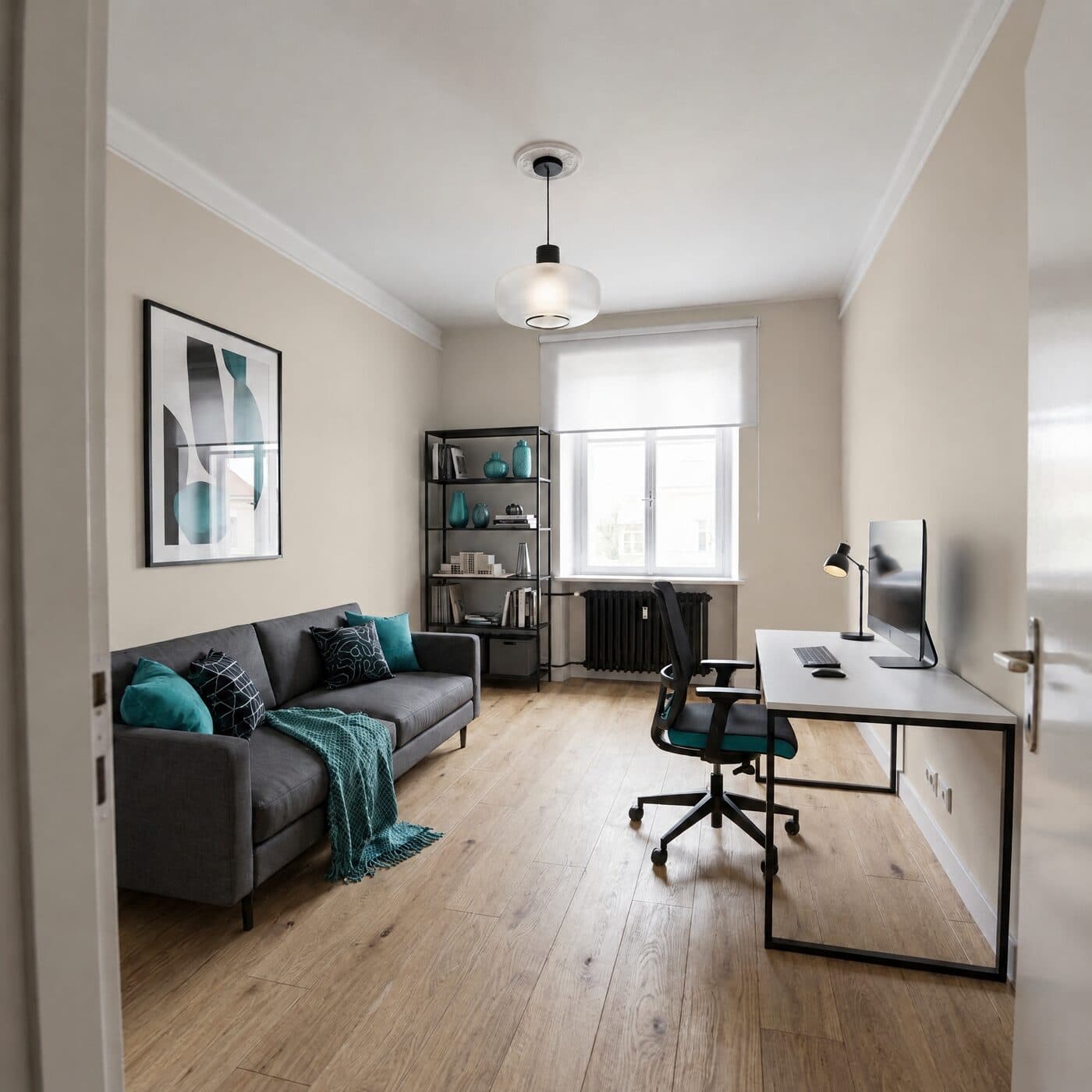 Arbeitszimmer in Greige, Abstufung hell (#DDD6CB)