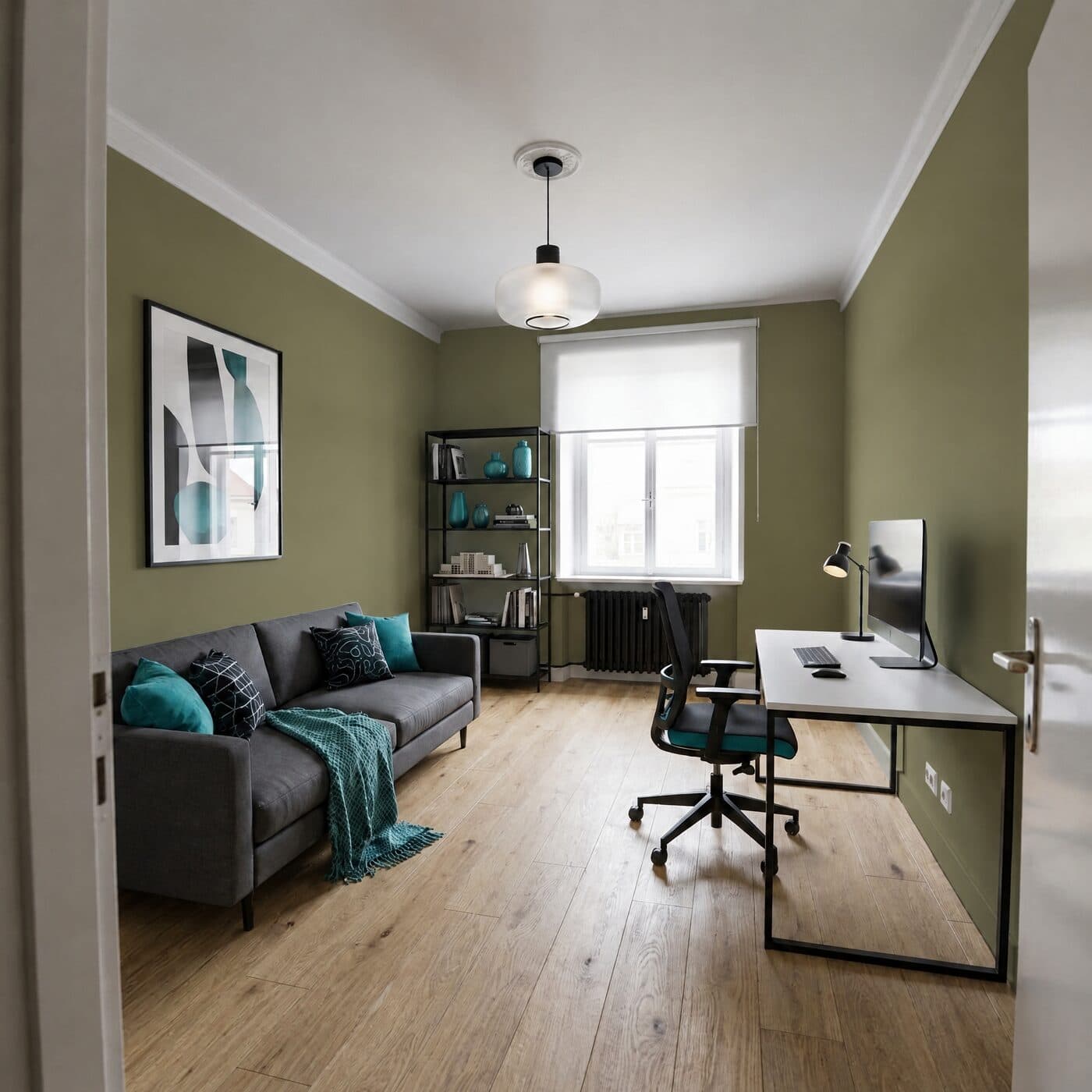 Arbeitszimmer in Olivgrün, Abstufung kräftig (#6B6B40)
