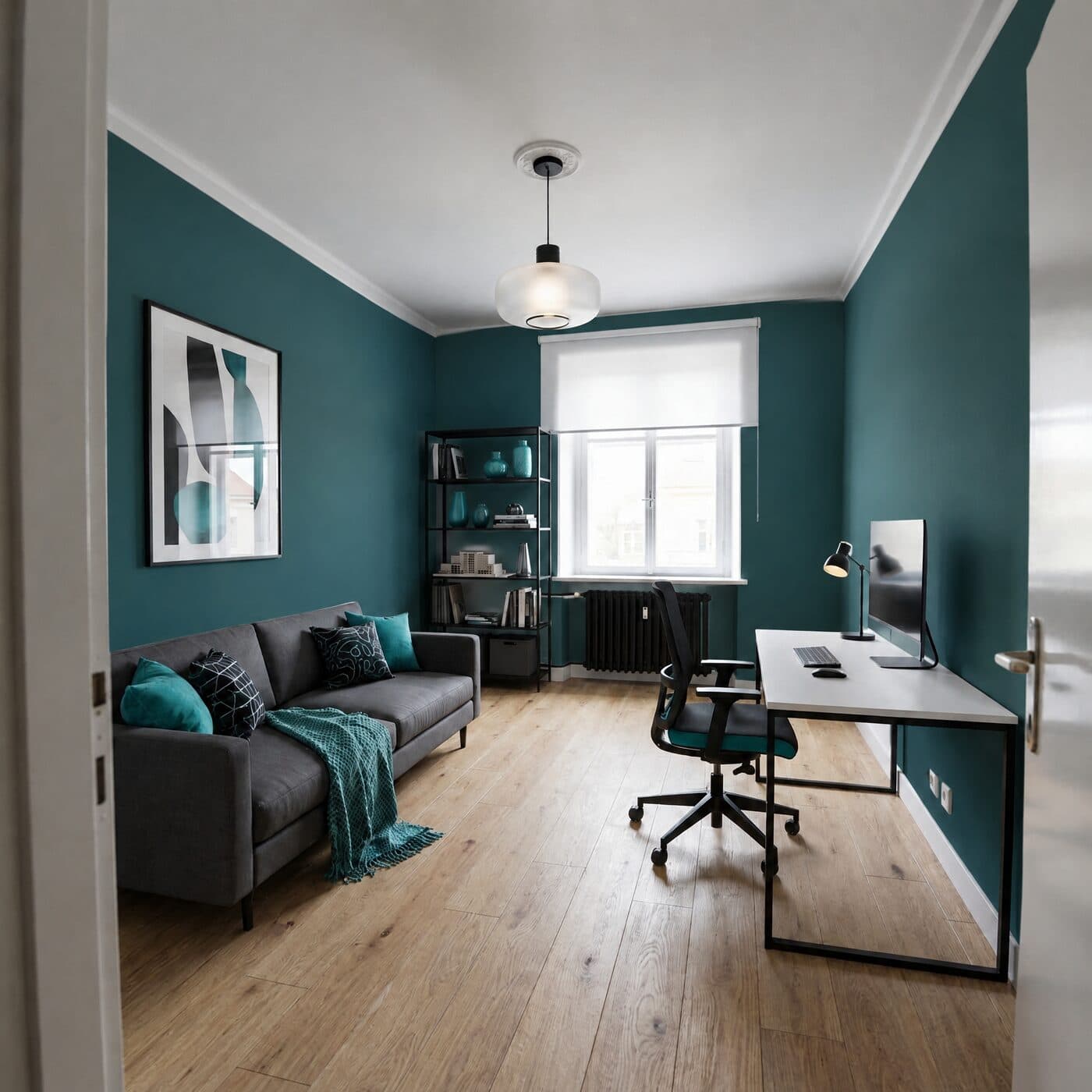 Arbeitszimmer in Petrol, Abstufung kräftig (#1E4E55)