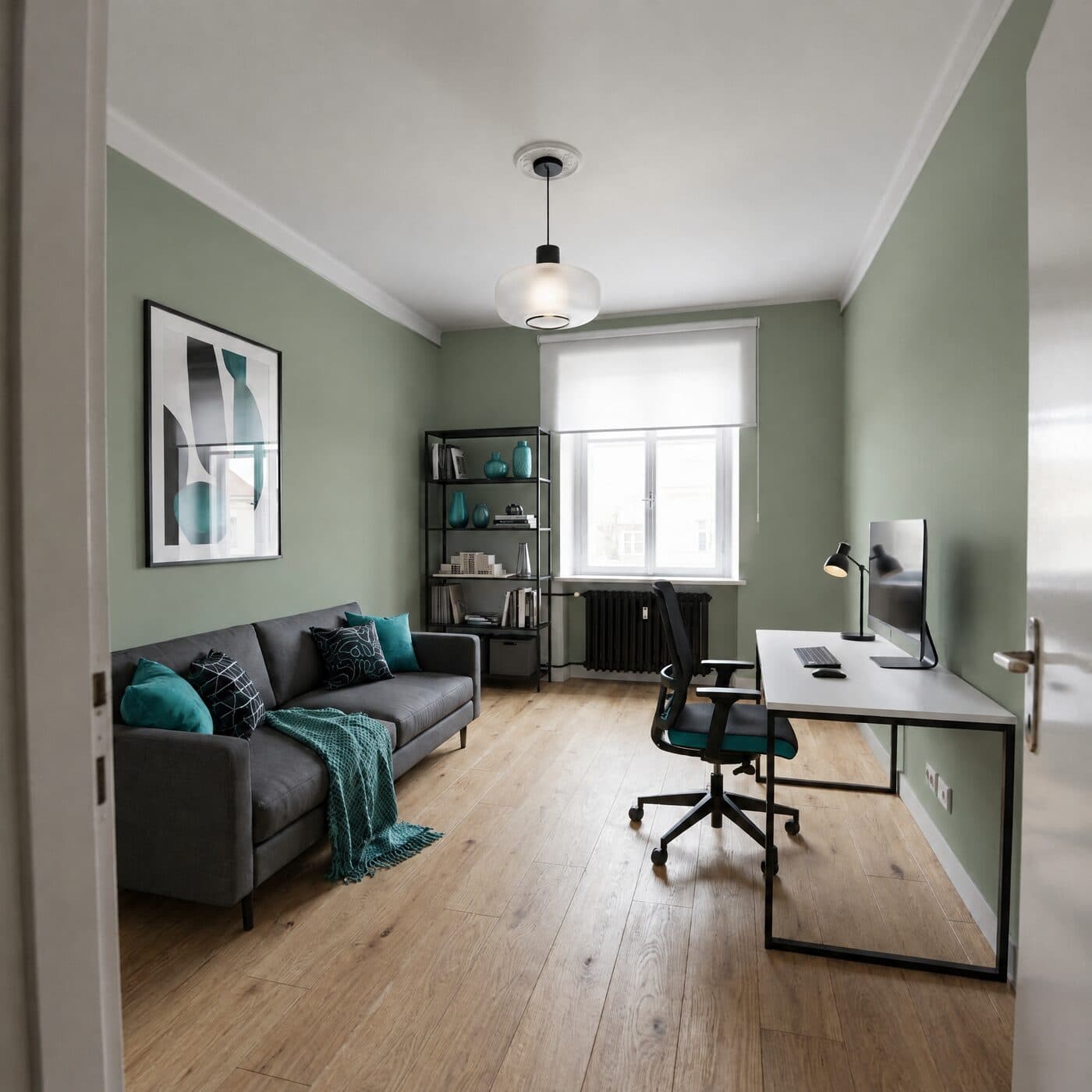 Arbeitszimmer in Salbeigrün, Abstufung kräftig (#86977C)