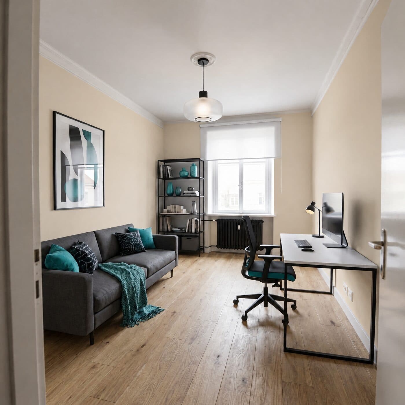 Arbeitszimmer in Sandbeige, Abstufung hell (#E9DDC8)