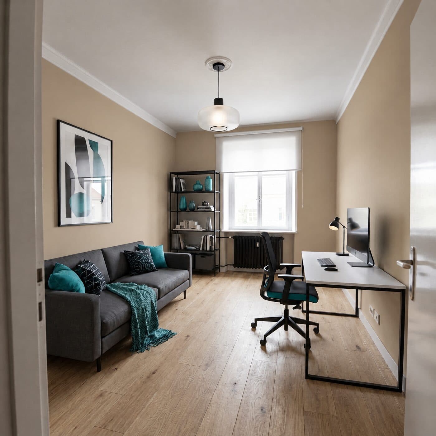 Arbeitszimmer in Sandbeige, Abstufung kräftig (#C2AB88)