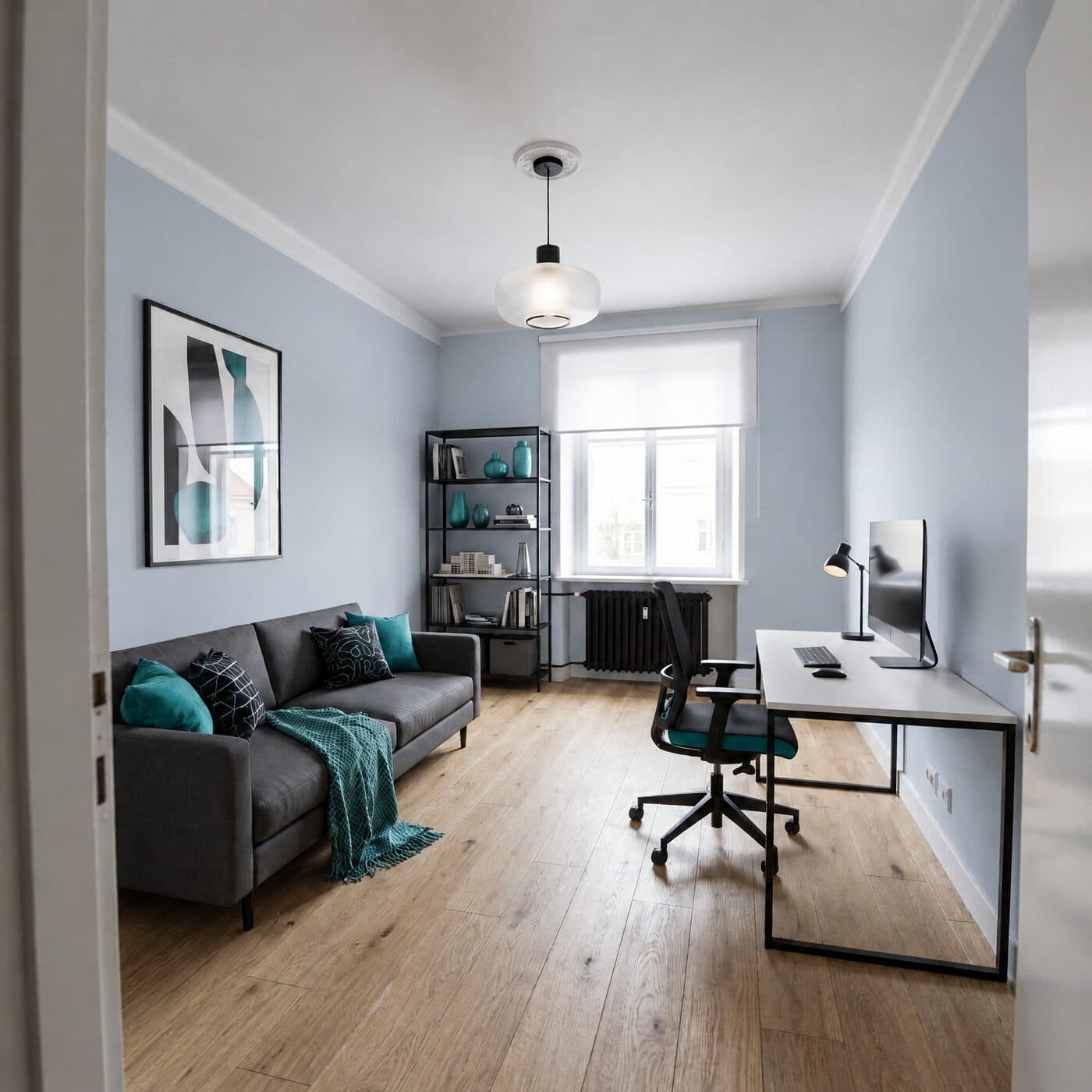 Arbeitszimmer in Taubenblau, Abstufung hell (#C3CFDA)