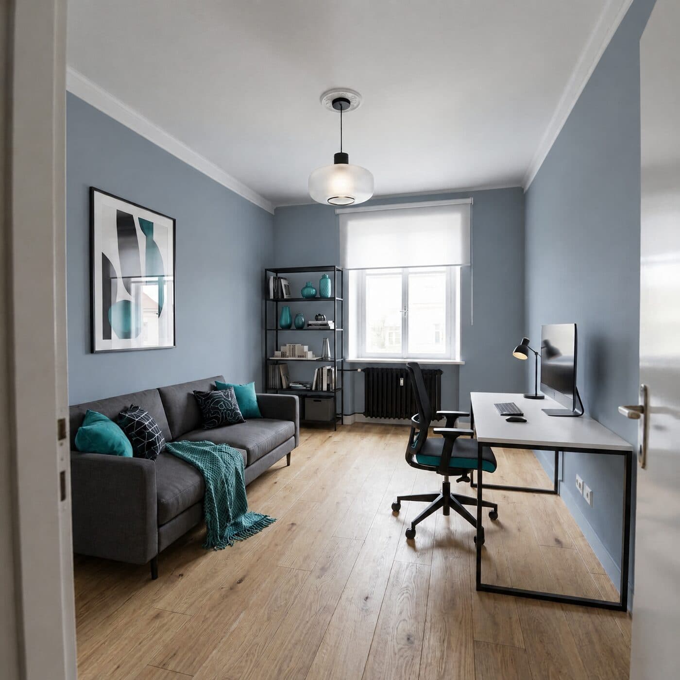 Arbeitszimmer in Taubenblau, Abstufung kräftig (#7A90A4)